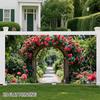 2D Flat Printing Rose Arch Backdrop, Romantic Garden Path Photography Background for Events