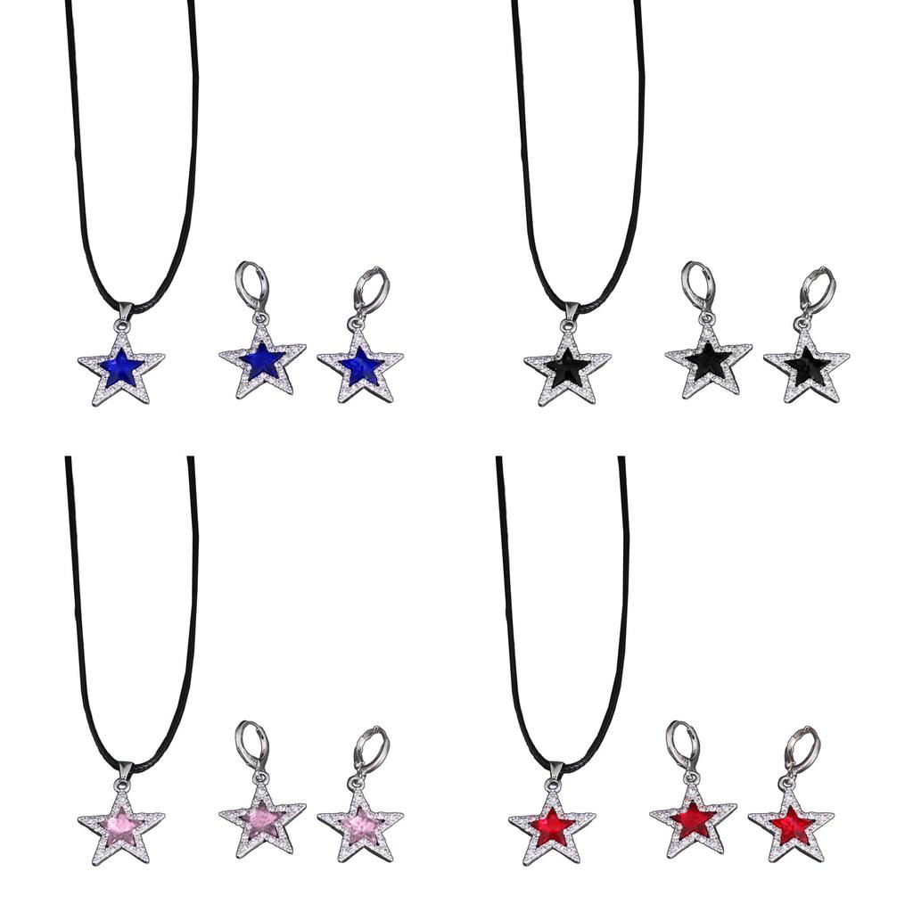 Edgy Gothic Star Pendant Choker Set Fashion Forward Necklace and Earrings with Star Pendant Jewelry for Trendsetters