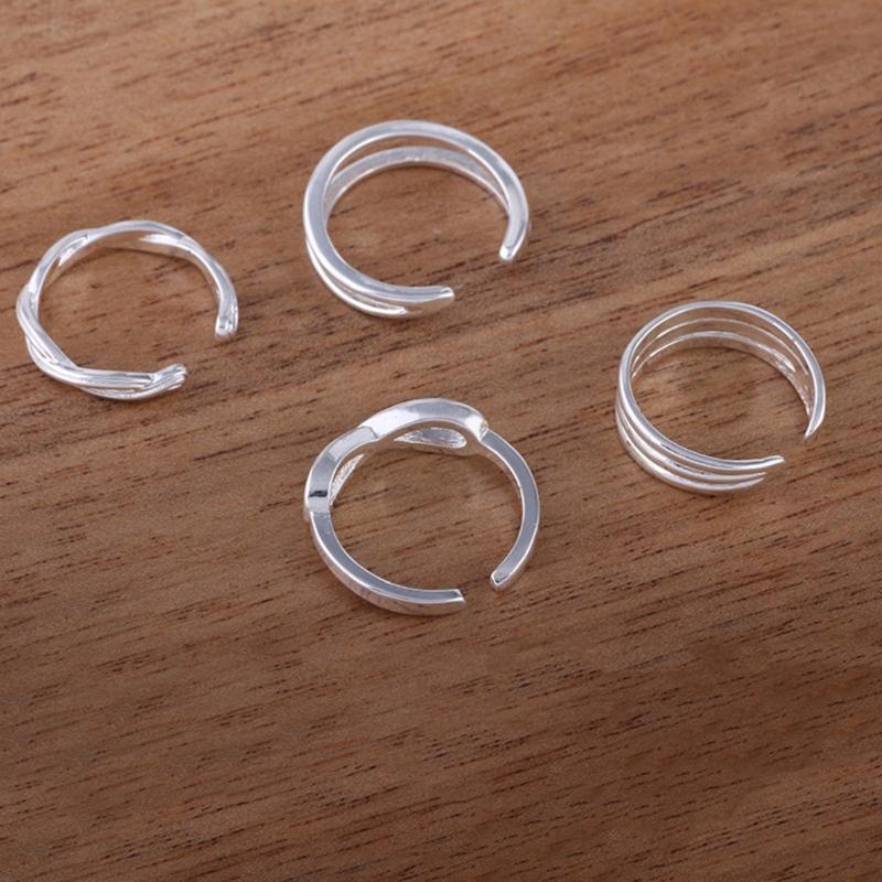 Set of 4 Beach Foot Jewelry Adjustable Toe Rings for Women Girls Vacation Essential Alloy Comfortable Daily Wear