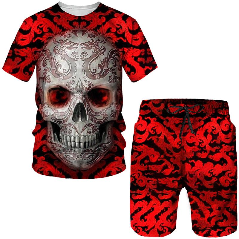 Men Skull 3D Printed Tees/Shorts/Suits Gothic Punk T-Shirt Casual Hip Hop Street Clothing Summer Joggers 2 Piece Sets
