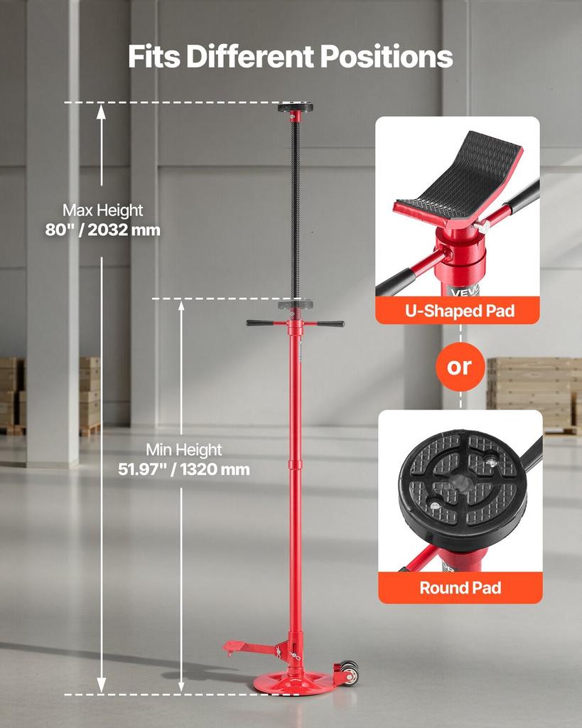Underhoist Support Stand, 3/4 Ton Capacity Under Hoist Jack Stand with Two Wheels, Lifting from 1320 To 2032 Mm, Bearing Mounted Spin Handle, Foot