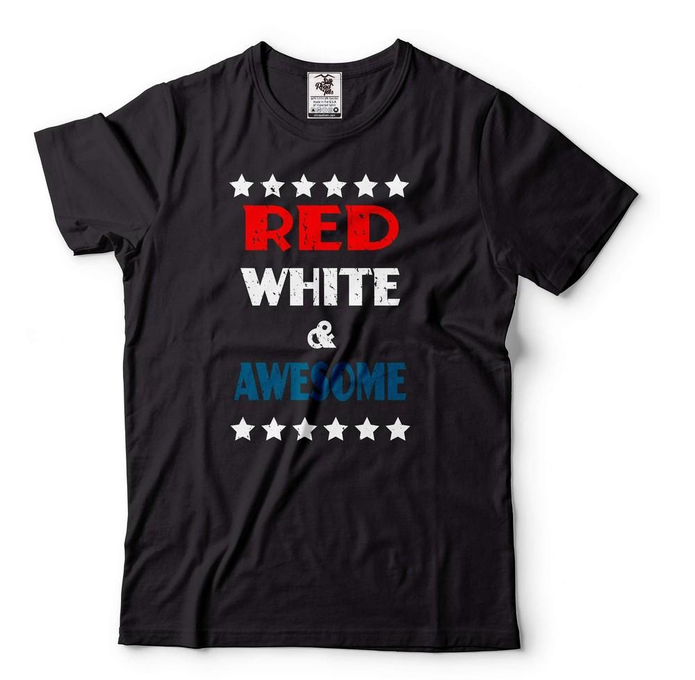 

Mens Patriotic Tee American Gifts Red White And Awesome Shirt 4th Of July Gifts Unisex T-Shirt XXXL