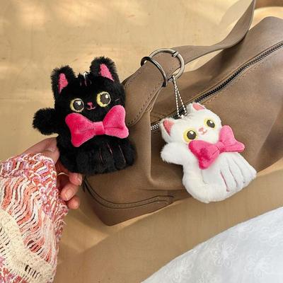 Kreslená Roztomilá Kočka s Velkýma Očima Plyšová Klíčenka Kawaii Kočičí Panenka Přívěsek Kroužek na Klíče od Auta Ozdoba Batohu Doplňky Dárky