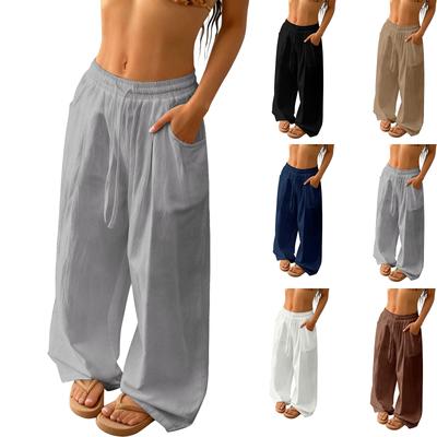Women's Loose-fitting Wide-leg Pants, Casual Loose-fitting Pants, High-elastic Waistband, Long Pants With Pockets