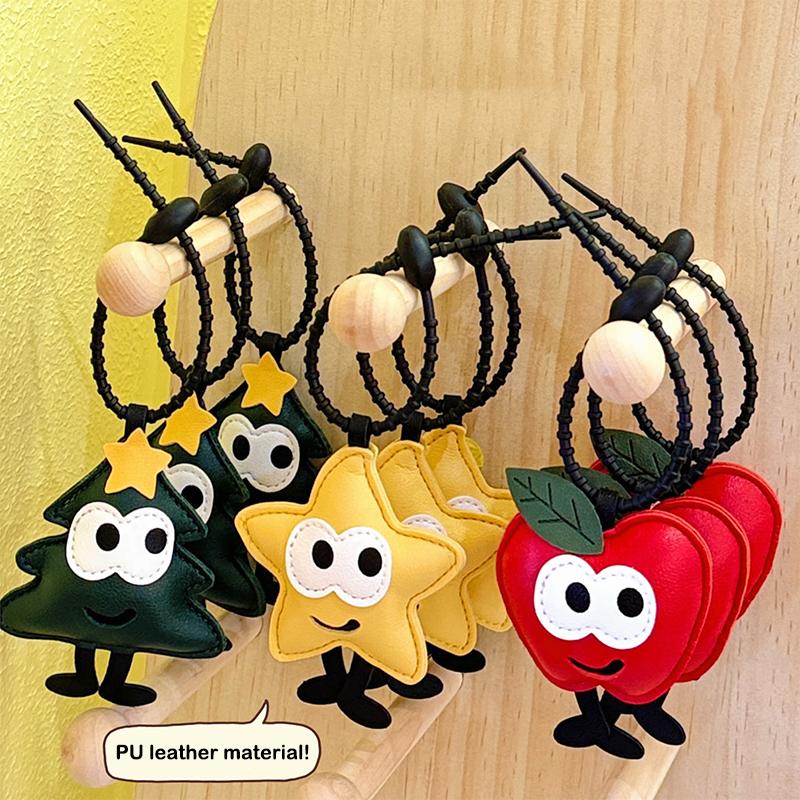 Cute Cartoon Christmas Tree Star Keychain Creative Pu Leather Keyring Backpack Pendant Key Hanging Decoration Xmas Gifts