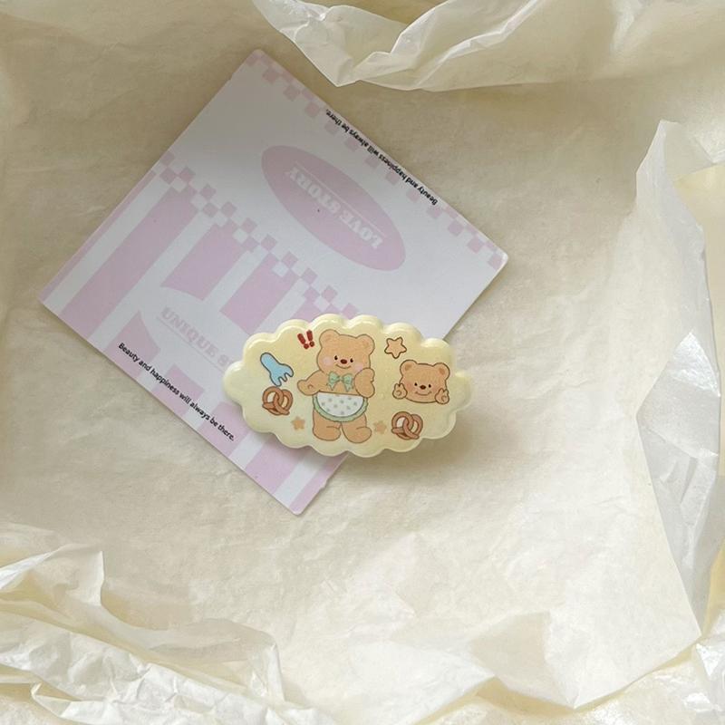 

Милая мультяшная заколка для волос в форме овала с медведем, сладкий зажим для волос на челку, боковой зажим, забавная заколка-уточка, универсальные аксессуары для волос