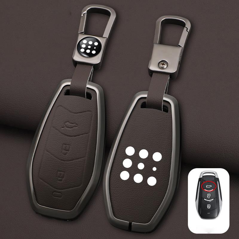 Metal Leather Car Key Case Cover Holder For Dongfeng fengguang Seres Evolute i-Space i-Pro Landian E5 CarProtection Shell