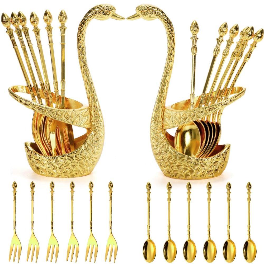 Elegant Swan Tableware Set Luxury Dessert Cake Forks Swan Holder Coffee Spoons  Daily Use