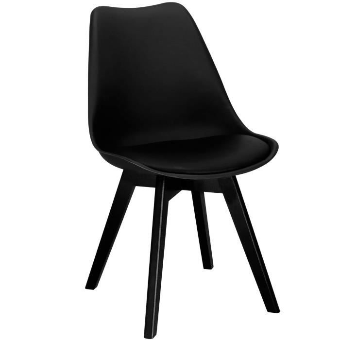 Chaise de cuisine rétro rembourrée - SPRINGOS - Noir - Pieds en bois massif - Capacité 125 kg