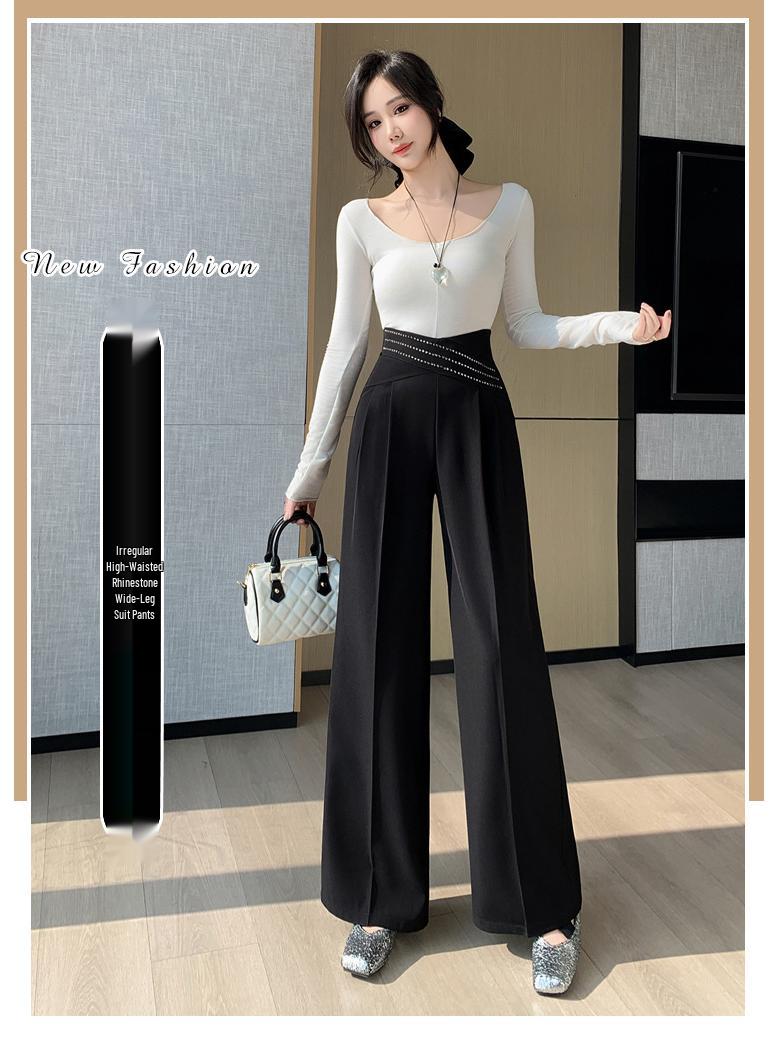 

Elegant Rhinestone Blazer & Wide-Leg High-Waisted Pants for Women - Spring 2026 Fashion, Loose Draping, Slimming, Floor-Length Design Extra Large