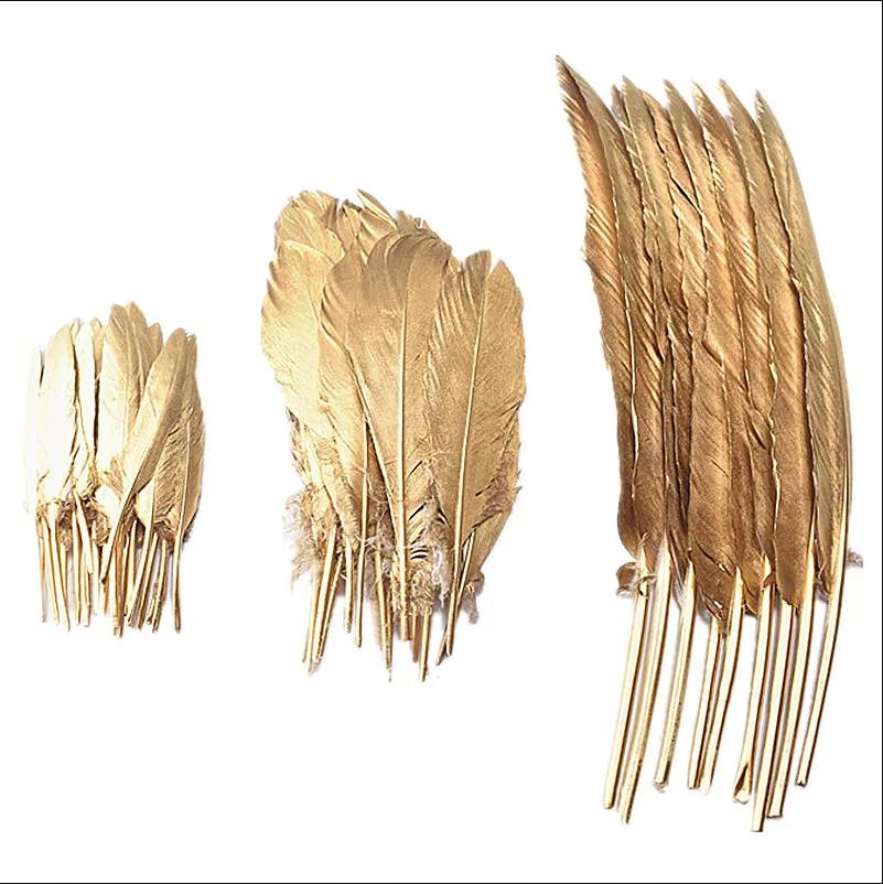 10-500 Gold Goose Rooster Feathers For Crafts Wedding Party Home Decoration Jewelry Making Plumes Diy Supplies