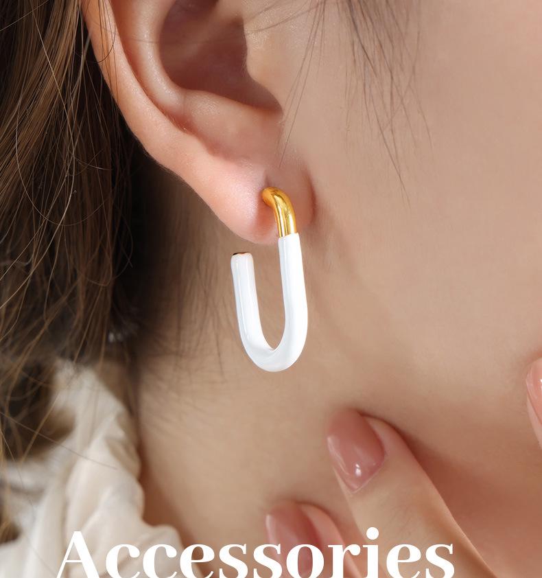 Retro U-Shaped Geometric Enamel Earrings - Non-fading 18K Gold Titanium Steel