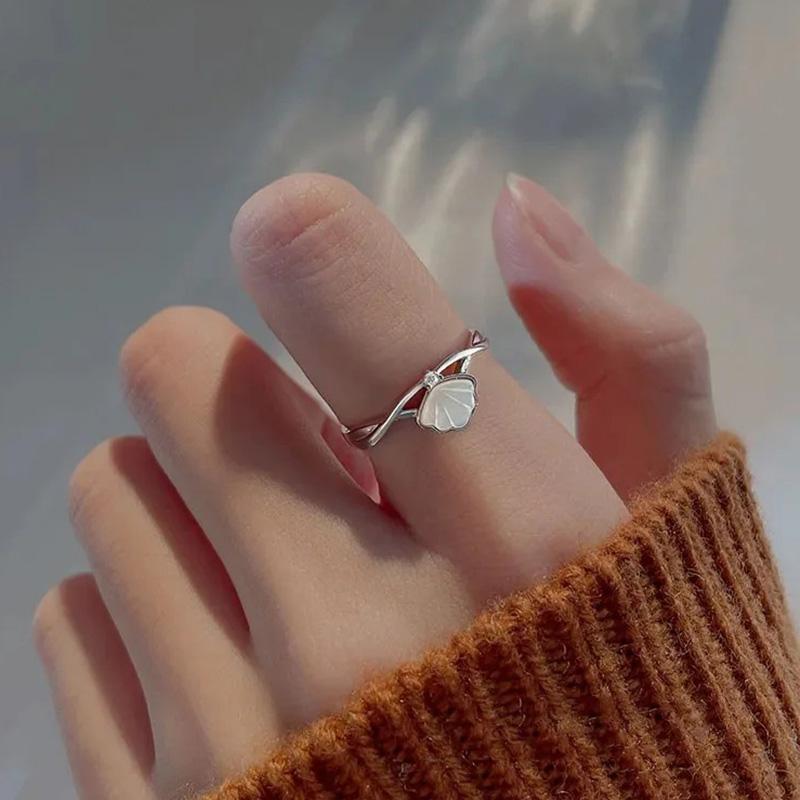 Y2K Exquisite Shell Lovely Ocean Ring Women's Shining Zircon Hollow Open Ring Birthday Party Jewelry Accessories Girls Gift
