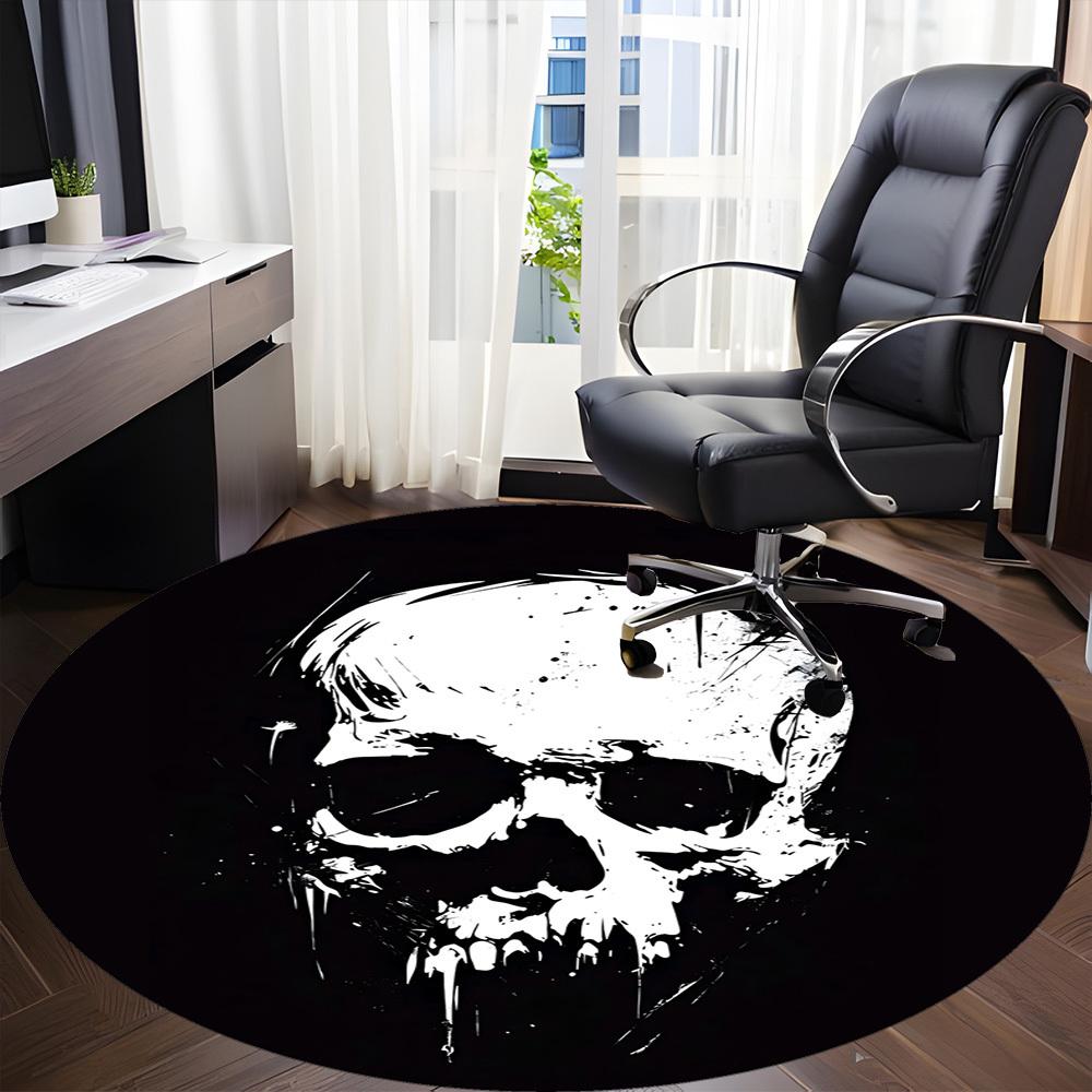 1pc Skull Art Office Round Area Rug,  Mat Suitable For Office, Under Office Chairs Bedroom Living Room Home Decor, Room Deco