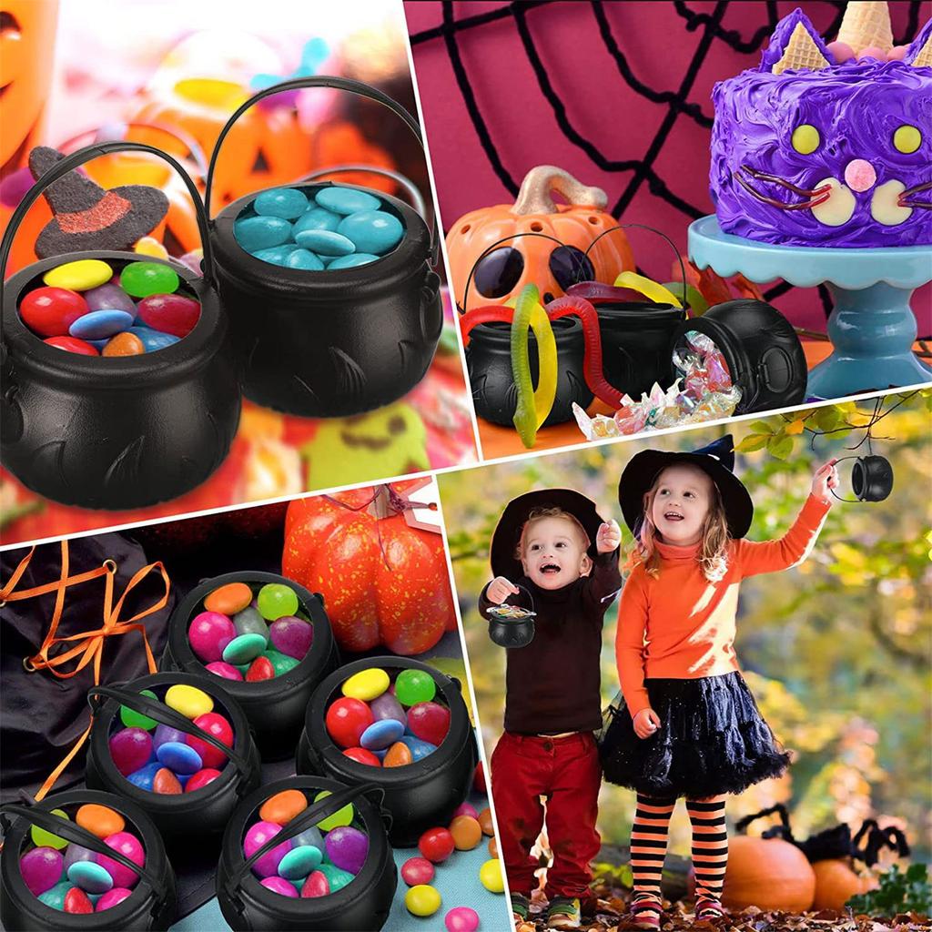 Pack Of 3/6/9 Halloween Witch Cauldron Candy Bowls With Metal Stands For Indoor Outdoor Party Tabletop Decorations