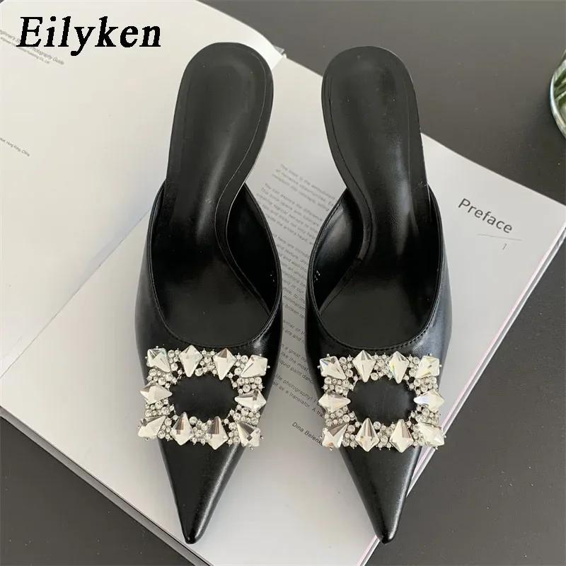 

Модные туфли-слингбэки Eilyken с КРИСТАЛЬНОЙ пряжкой, женские туфли-лодочки, тапочки, уличный стиль, золото, серебро, острый носок, вечерние мюли, женская обувь 35 чёрный