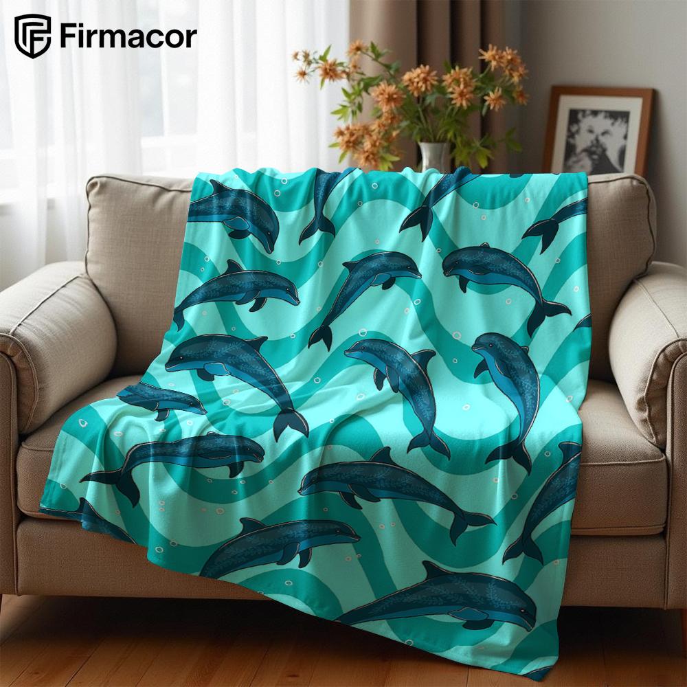 Ocean Dolphin Cartoon Anime Print Flannel Blanket Soft Warm Throw for Kids Bedroom Sofa Bed Christmas Office Car