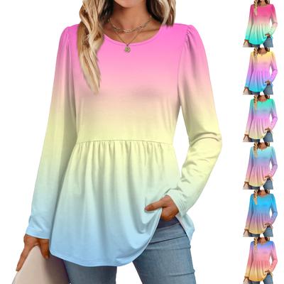 Women's Casual Fashion Long Sleeve Shirt Gradient Tunic Top