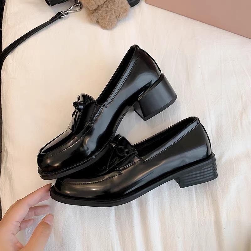

Версия из коровьей кожи~ Туфли-лодочки на высоком каблуке с бантом в балетном стиле, маленькие кожаные туфли на толстом каблуке, женские туфли на платформе, лоферы в британском стиле, женская обувь 39