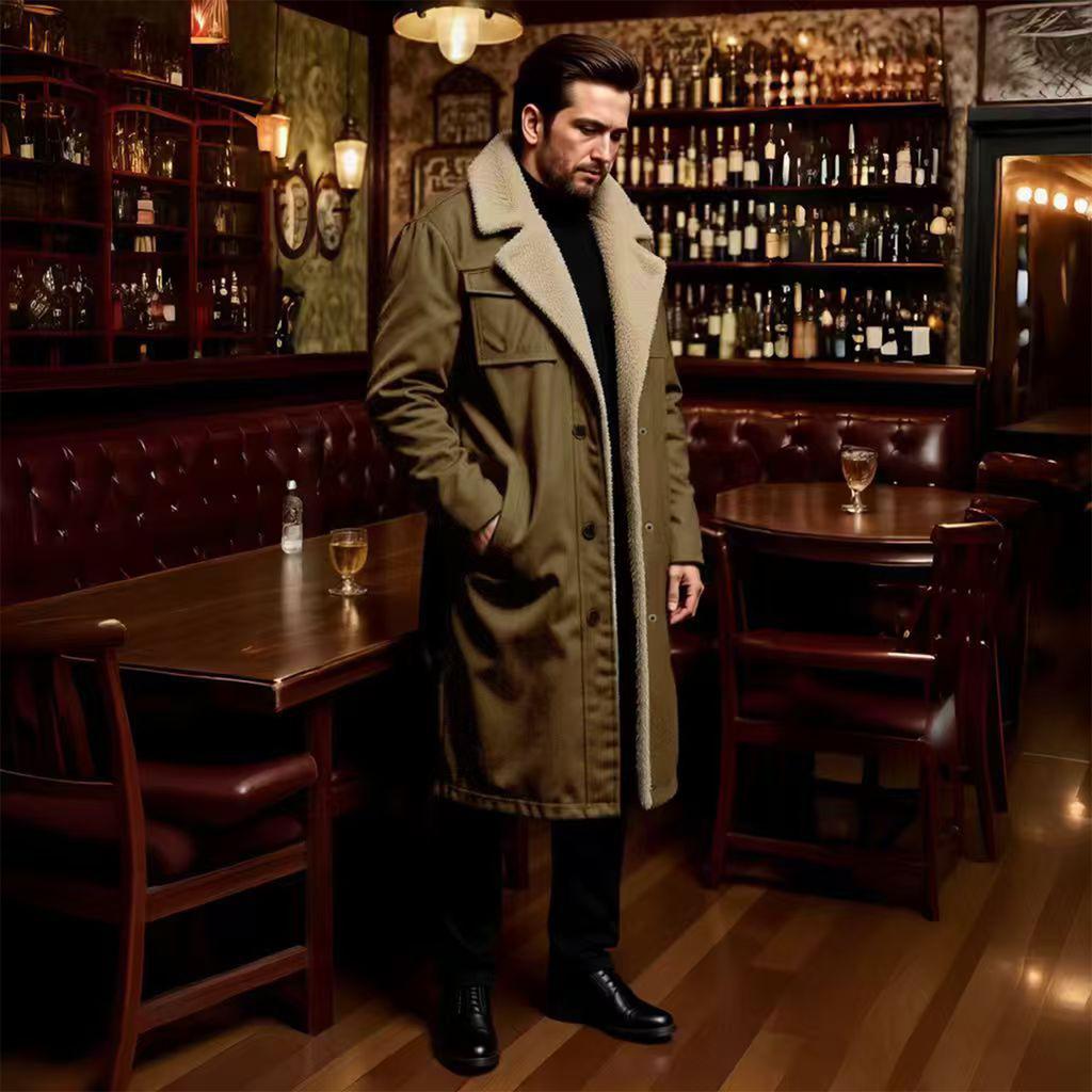 Herren Fleecegefütterter Trenchcoat Langer Warmer Jacke Winddichte Jacke Mantel mit Taschen