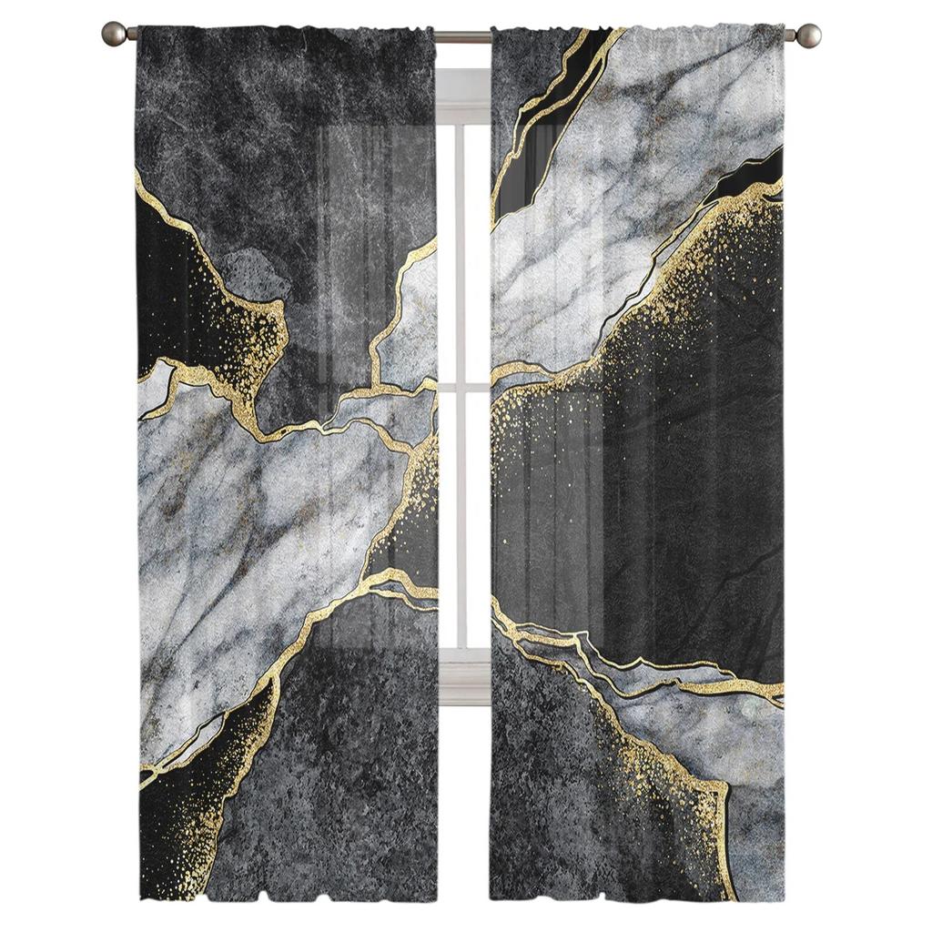 Abstract Black And White Marble Sheer Voile Window Curtains Tulle Curtains Living Room Balcony Decoration Drapes