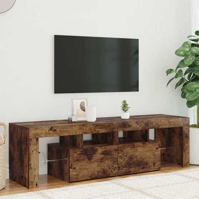vidaXL Meuble TV avec lumières LED Chêne fumé 140x36,5x40 cm 822641