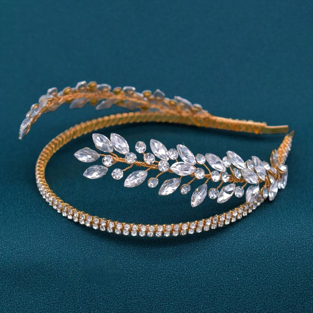 Flower Minimalist Rhinestones Bride Headband Shiny Women Headpiece Bridal Head Hoop  Weddings золотой