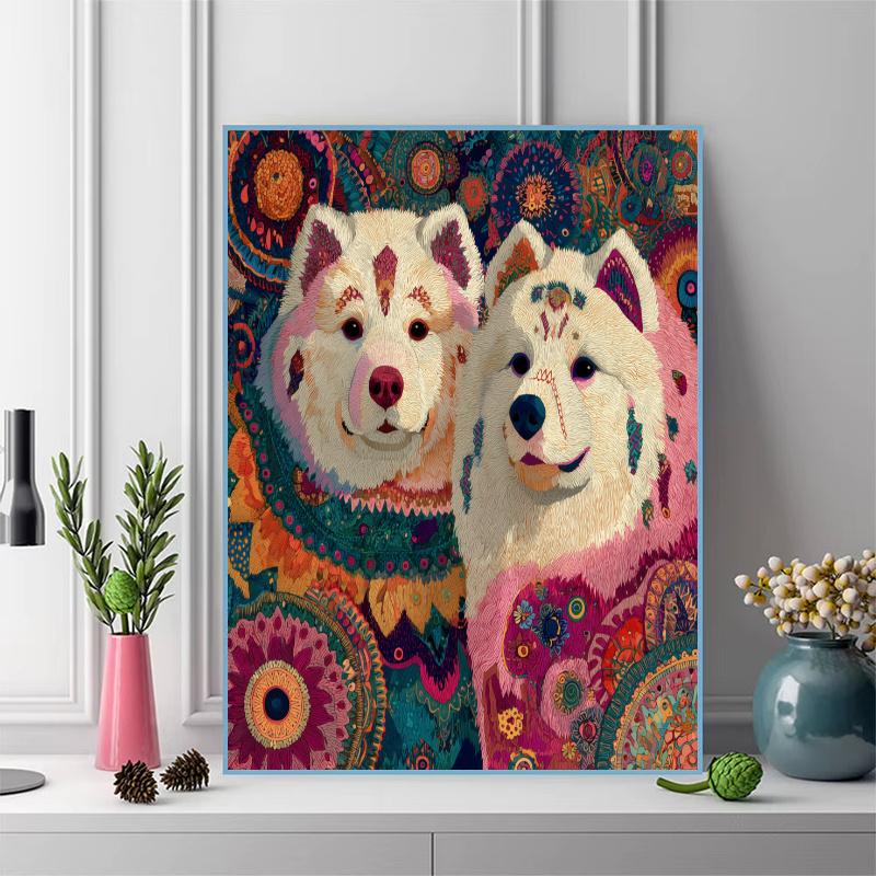 Two Samoyeds Pattern 3pcs 100% Round Full Drill 5D DIY Diamond Painting Embroidery Cross Stitch Rhinestone Décor