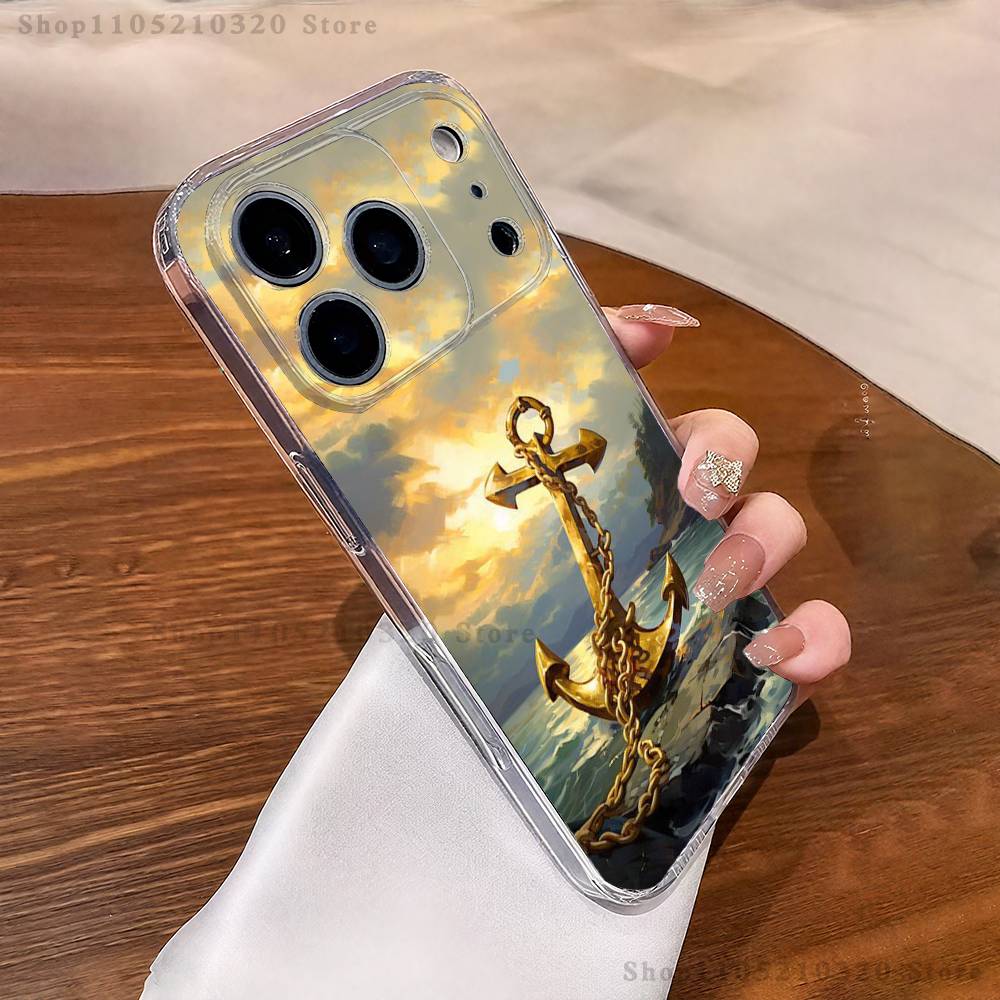 Painting Art Anchor Phone Case For iPhone 17,16,15,14,13,12,11 Pro,Max,Plus,X,XS,XR,SE4,E Mini Transparent Soft Cover