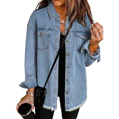 Denim Long-sleeved Shirt Women's Flowing Lapel Women's Casual Loose Single-breasted Jacket Shirt Jacket