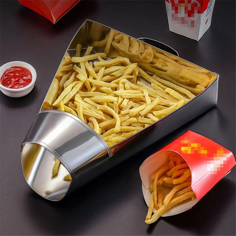 French Fries Shovel Tool Chip Scoop Food Stainless Steel Kitchen Tools Fries Burger Packaging Tool Single Double Handles Grip