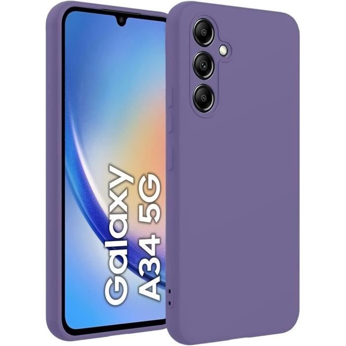 Coque - Samsung - Galaxy A34 5G - Silicone Liquide - Antichoc - Slim - Violet Foncé