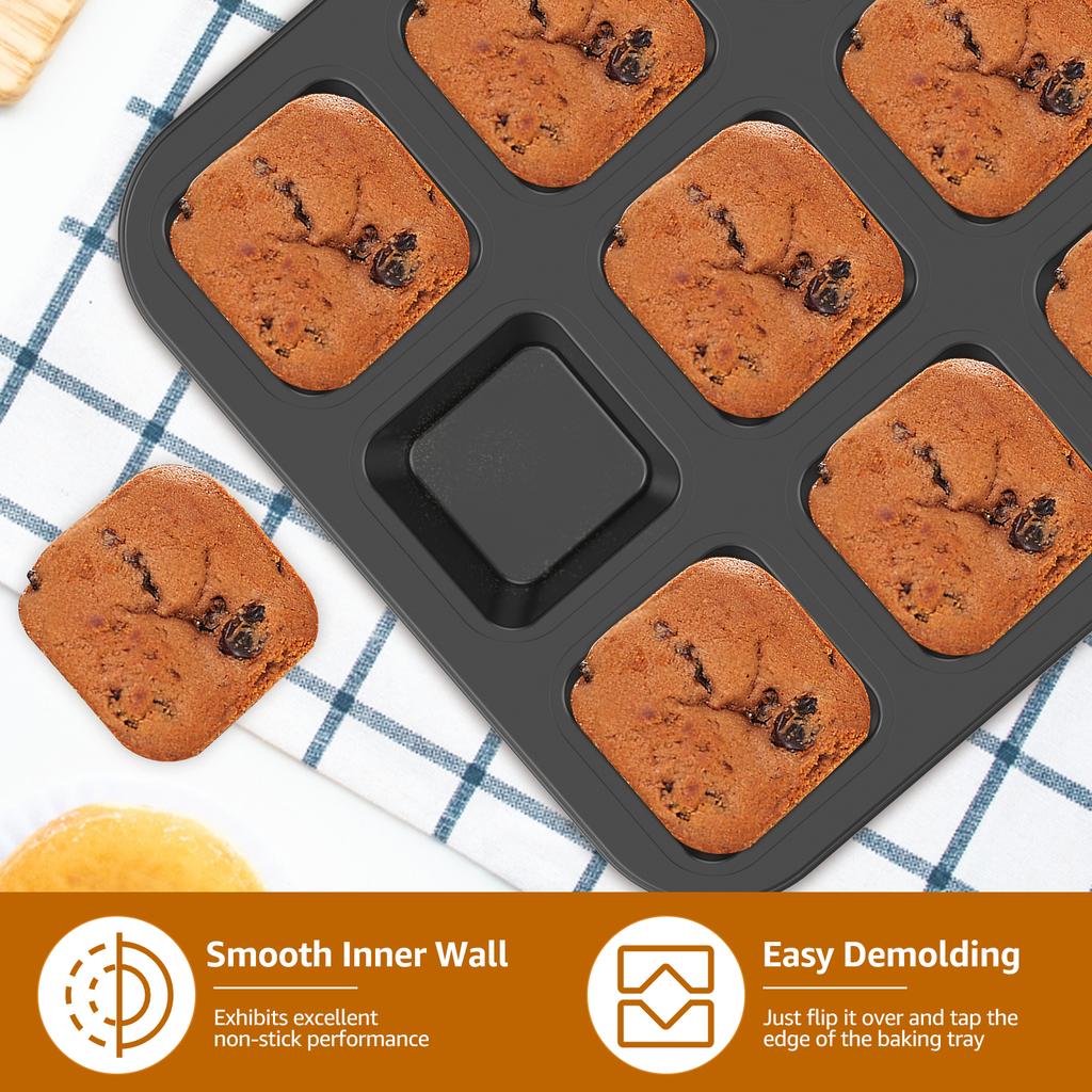 4/2Pcs Mini Brownie Pans 12 Cavity Non-stick Muffin Baking Pan Bakewares Square Cupcake Baking Molds for Home Gathering Baking