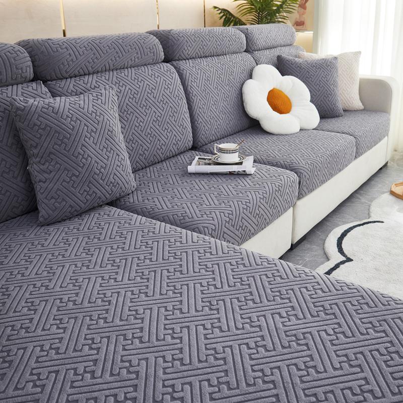 Plüsch-Sofa-Sitzbezug für Wohnzimmer, Samtkissen, elastische Eckcouch, 1/2/3/4-Sitzer, solide Schonbezüge-Set