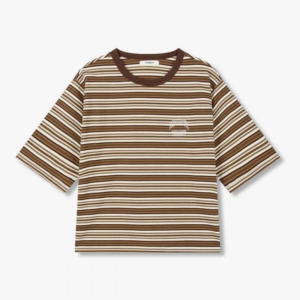STudio Tomboy MulTi STripe Crop ShorT Sleeve T shirT 9176322976 Braun/OS