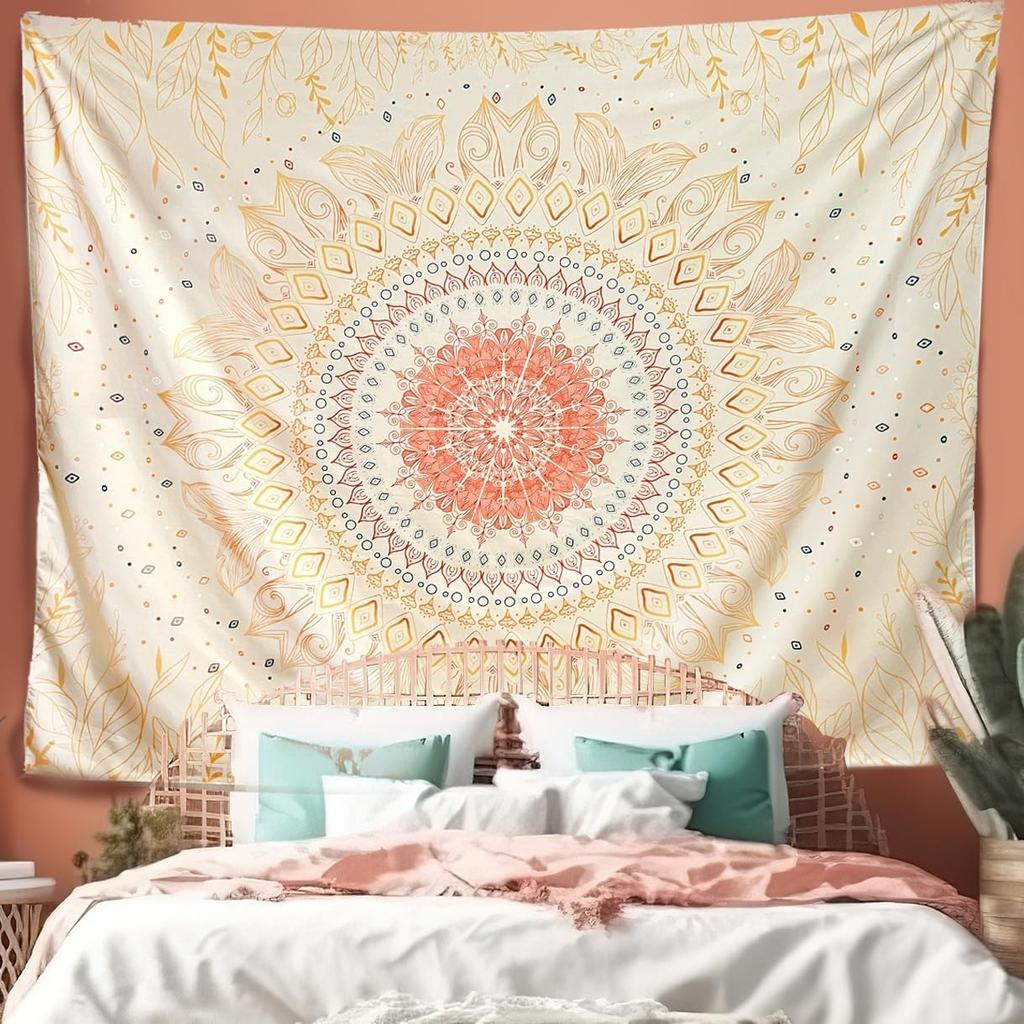 Damanse Floral Tapestry Wall Hanging Cute,Boho Wall Tapestry for Bedroom Aesthetic,Mandala Living Room Decor for Teen Girls