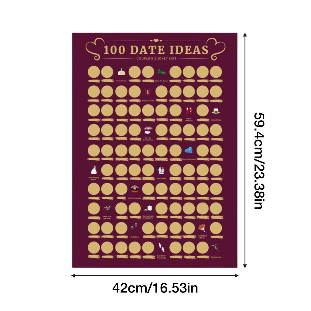 100 Date-Ideen Rubbel-Poster Abenteuer-Herausforderung Partnergeschenk Bucket List Abenteuer-Herausforderung Bucket List Date-Night-Ideen