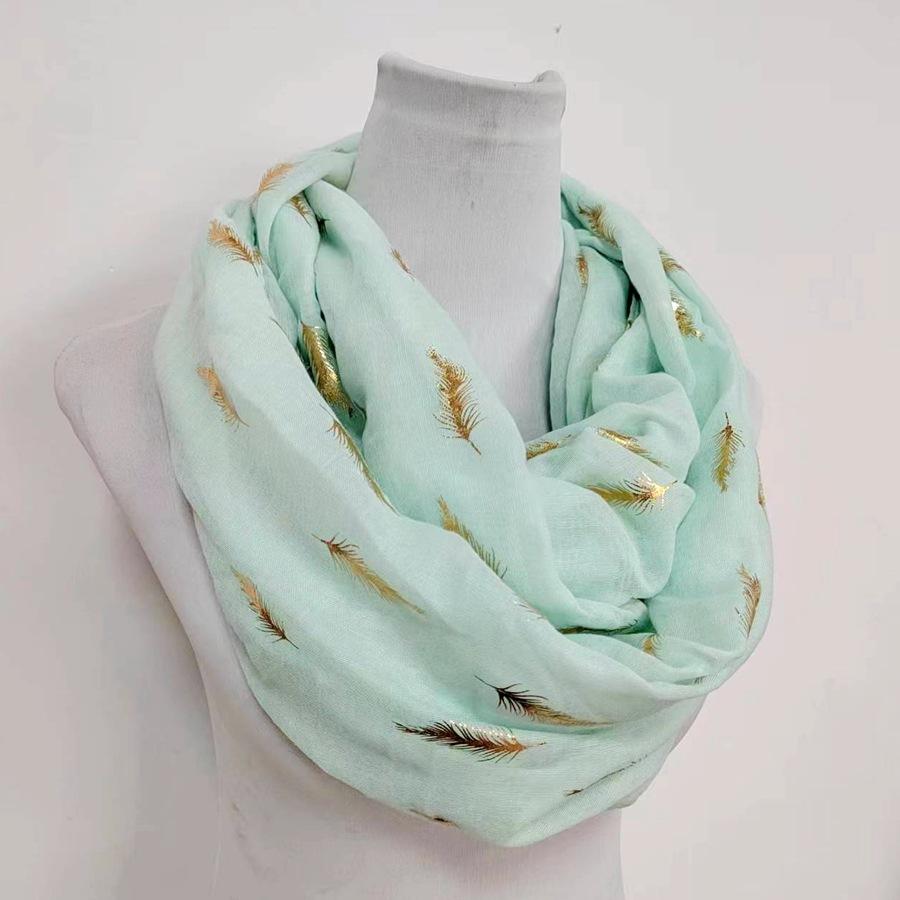 

Женский Шарф на шею из мягкого бронзового пера C Принтом перьев зелёный