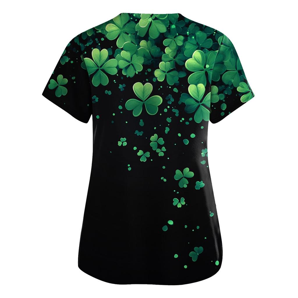 Women's Loose And Casual Printed Uniform Work Uniform V-Neck Pocket Protective Uniform