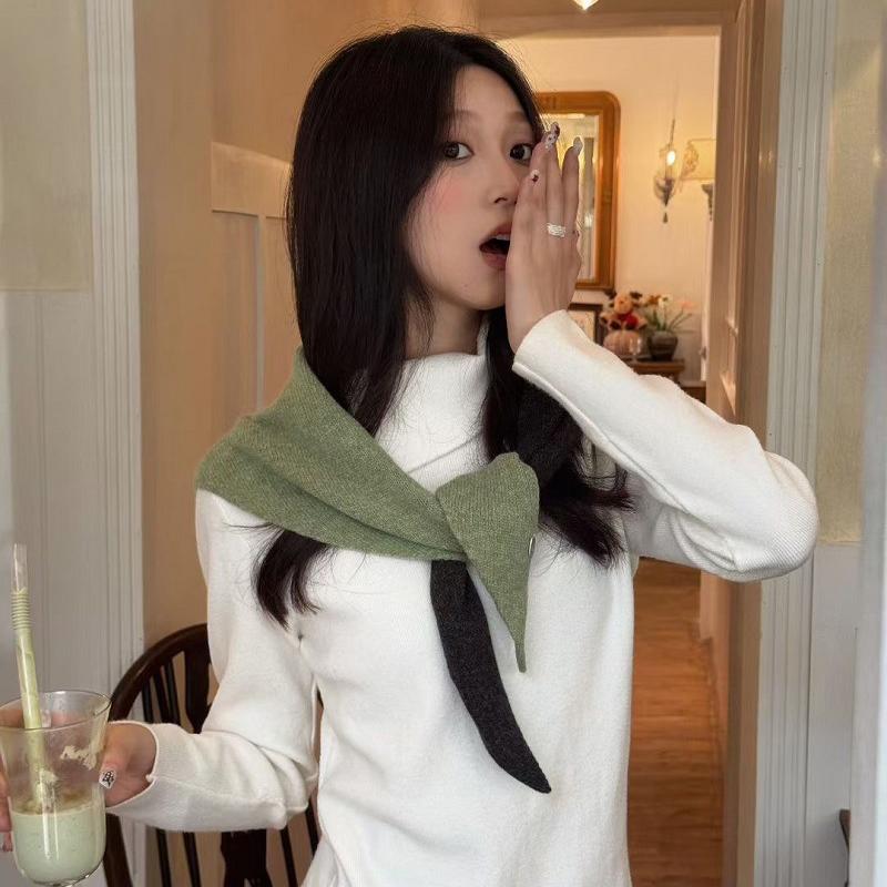 Women's Wool Scarf Shawl Winter Multi-Functional Warm Soft Knitted Solid Triangle Shawls Wraps Bandana Lady Scarves Headscarf
