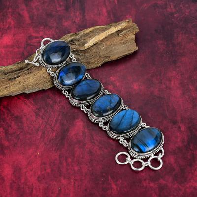 Labradorit Armband Edelstein Schmuck Handgefertigtes Armband, 925 Sterling Silber Armband, verstellbares Kettenarmband als Verlobungsgeschenk