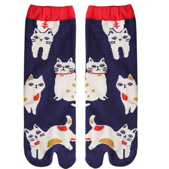 

Women s Two-Toe Split-Finger Socks - Cotton, Mid-Calf, Floral, Warm, Sweat-Absorbing, Japanese Style for Autumn/Winter темно-синий