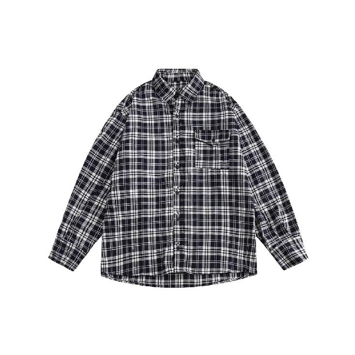 2024 Plaid Langarm Hemd Japanischen Hong Kong Stil Ins Lose Hemd Jungen Sommer Trendy Vielseitig Casual Mantel