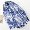 Retro Chinese Silk Scarf: Blue & White Porcelain Sunscreen Shawl for Hanfu & Photography