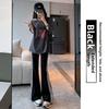 Slim Striped Splicing Micro Pants High Waist Casual Flare Pants for Women