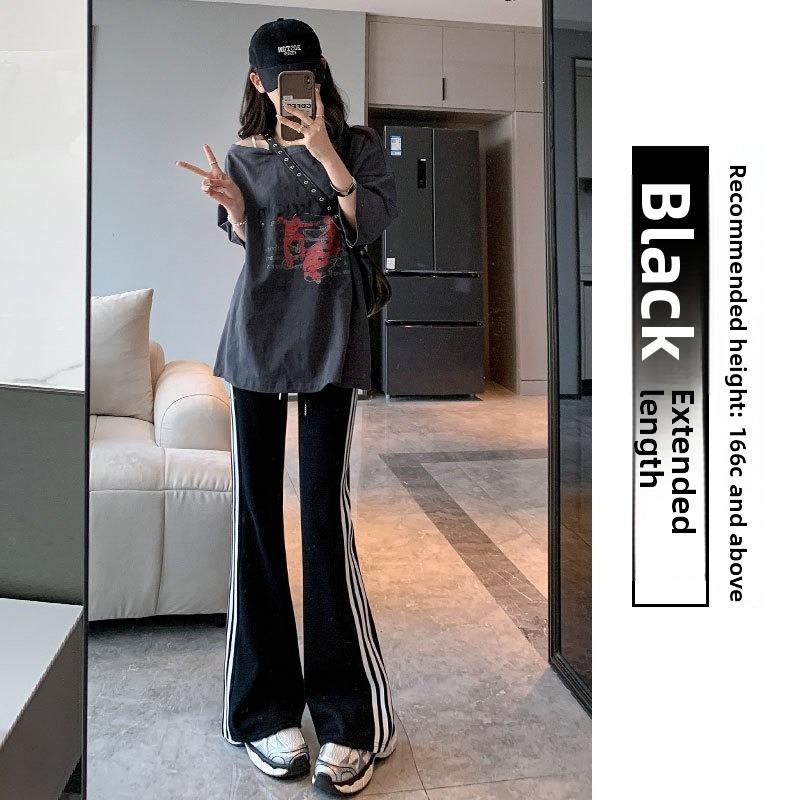 Slim Striped Splicing Micro Pants High Waist Casual Flare Pants for Women
