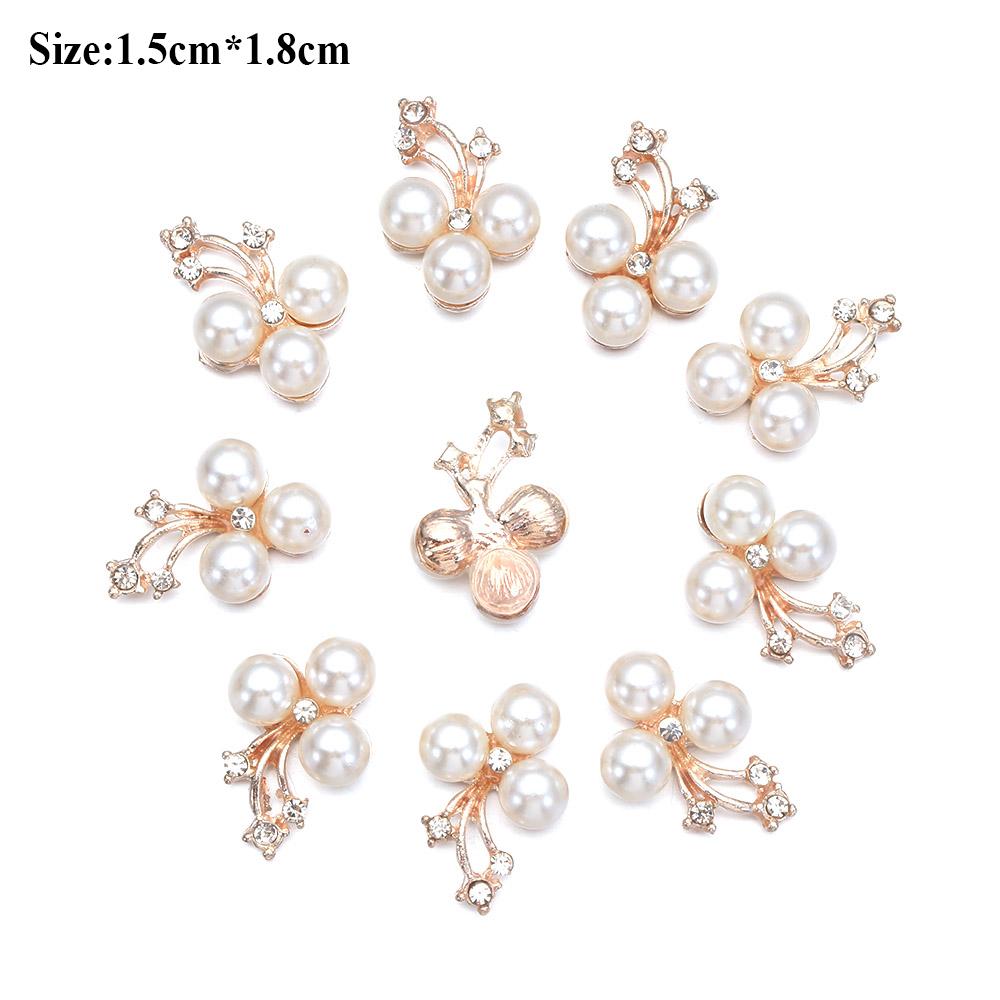 10PCS Pearl Flower Rhinestone Buttons Sparkling Crystal Hairpins Decoration Apparel Sewing Decor Craft Buttons DIY Accessories