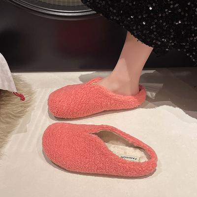 Korean Version of Casual Fluffy Slippers Women's 2025 New Winter Wear Flat-bottomed Lazy Muller Shoes with Fleece Bag Head and Half Drag