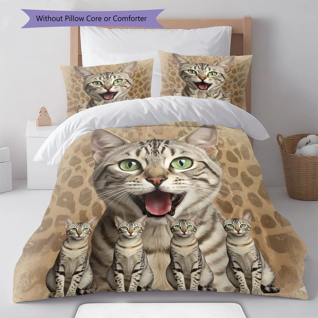 Cute Cat 3D Pattern Bedding Quilt Set Quilt Cover Pillowcase Home Decoration Gift (1 * duvet cover + 2 * pillowcase, without core)