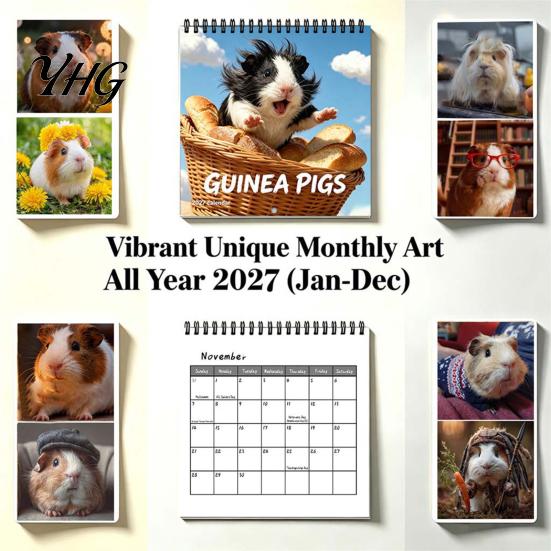 Coated Paper Wall Calendar Guinea Pig 2027, 12-Month Cute Pet Planner with Spiral Full Year Date Organizer Binding, Thick for Home Office, Gift Lovers